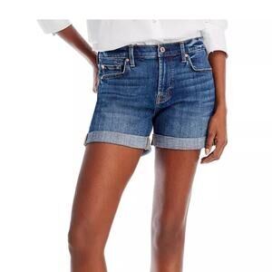 7 For All Mankind Mid-Rise Stretch Denim Rolled Shorts Twill 26
